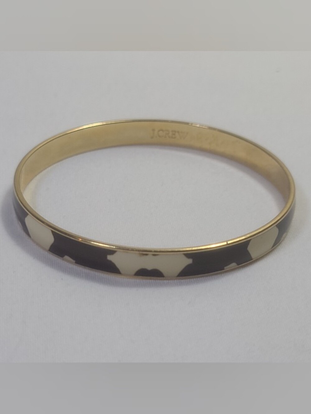 J. Crew Zebra Print Animal Enamel Gold Tone Bracelet Bangle